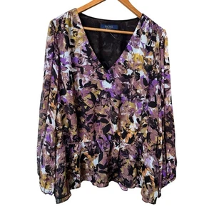 New Rachel Roy Top Floral V-Neck Ruffles Relaxed Floral Women’s Sz XL Office New - Picture 1 of 12
