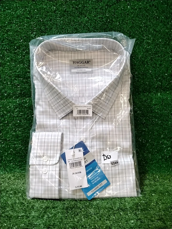 Camisa Haggar Para Hombre 20 34/35B Calce Clásico Algodón Premium Cuadros Blanca Negra NUEVA Foto 1 de 3