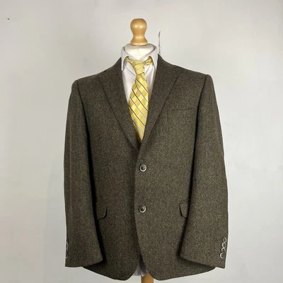 Marks & Spencer Moon Tweed Blazer Jacket Men's 42S Dark Green Herringbone M&S - Image 1 of 4