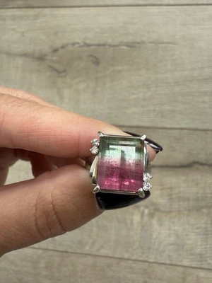 Beautiful Platinum Watermelon Tourmaline & Diamond Ring 7.12tcw, 11.06gr - Image 1 of 4