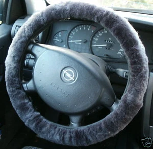 Steering Wheel Cover Steering Wheel Cover Genuine Lambskin, Dark Grey, Charcoal  - Picture 1 of 1