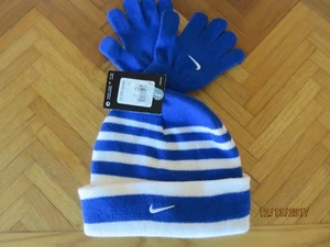 Boys Nike Winter Ski Hat and Gloves Set Blue White Youth 8-20 NEW - Picture 1 of 3