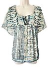 Greenhouse Snakeskin Top - Size 14 - Sheer Gypsy Wench Tie Front Frill Blouse
