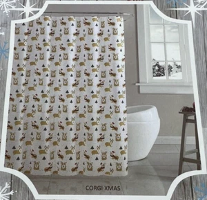 Corgi Weihnachtsbeleuchtung & Bäume Duschvorhang 72"" x 72"" Urlaub Premium PEVA - Bild 1 von 10