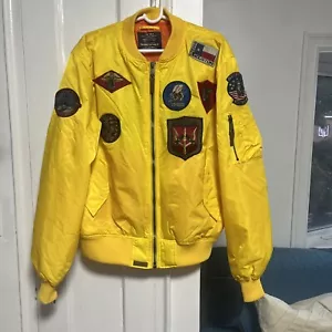 US AIR FORCE TOP GUN TYPE MA-1 COLOR Yellow BOMBER JACKET WITH PATCHES - Picture 1 of 17