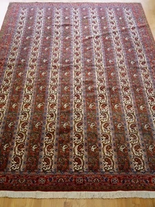 Fine Isfahann 7' x 10'7" Hand Knotted Wool Paisley Striped Premium Quality Rug - Picture 1 of 18