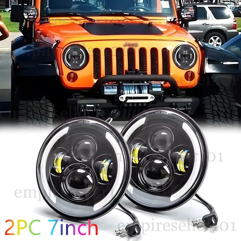 Par de faros LED redondos de 7 pulgadas de haz alto o bajo cromados para Jeep Wrangler JK TJ Foto 1 de 4