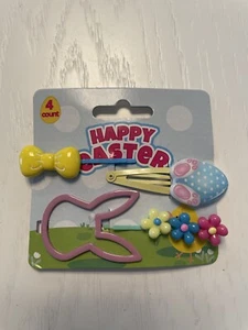 NWT Happy Easter 4 Count Hair Accessories Pastels Bows Flowers Bunny Egg New - Picture 1 of 4