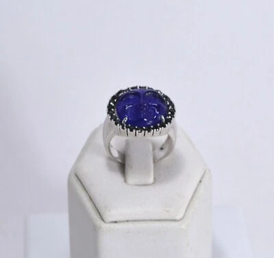 TAGLIAMONTE ANELLO ARGENTO 925 RODIATO  CON PASTE VITREE BLU TONDE      TGN 973  - Immagine 1 di 3