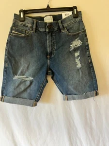 New Sun Stone Men' Regular-Fit Solid Pique Denim Shorts Ocean Foam Wash Blue 30 - Picture 1 of 6