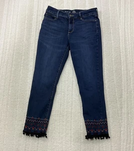 St John Bay Womens Size 6 Skinny Leg Denim Blue Jeans Embroidered Pom Pom Hem - Picture 1 of 10