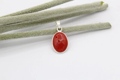 Brillante Rosso Corniola Gemma 925 Argento Sterling Artigianale Ciondolo - Immagine 1 di 4