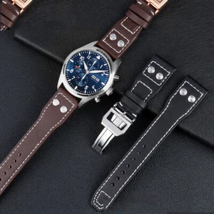22 mm Braun Leder Uhrenarmband Band Hergestellt für IWC Big Pilot Luftfahrt mit Schließe - Bild 1 von 21