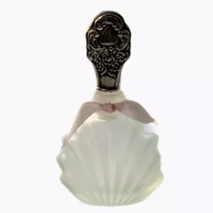 Botella de perfume vidrio esmerilado Art Deco tapón plateado arco rosa 4” de alto vintage - Imagen 1 de 5
