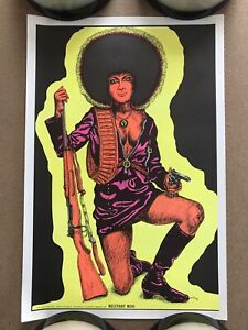 Vintage Original 1970s Militant Miss Blacklight Pinup Poster Psychedelic 1977