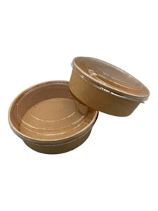 300 Papier Salatschale, Bowlschale mit Deckel, 1100ml Kraftpapier Braun Rund - Bild 1 von 4