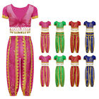 Kids Girls Costume Shiny Outfit Belly Dance Set Floral Dancewear Sheer Hoodie