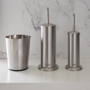 3PCS Stainless Steel Trash Can Plunger and Toilet Brush Iron Collection Set - Picture 1 of 10