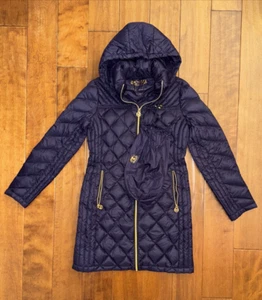 Michael Kors Diamond Quilted Jacket Purple Hooded Full Zip Womens Size Small - Picture 1 of 19