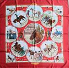 Hermes Scarf Carre 90 May Of Auteuil Red Horse Almost Unused No Box