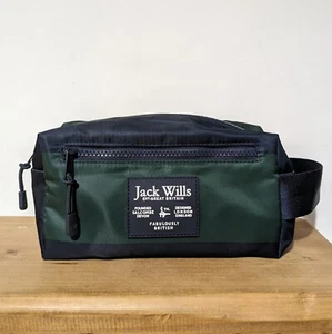 Jack Wills borsa da viaggio uomo verde + blu navy lavabo articoli da toeletta 22 cm UK - Foto 1 di 2