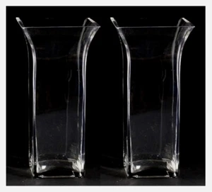 Vase Clear Glass Square Flare Top Center Piece Wedding 6"Sq 12"Tall Set/2 - Picture 1 of 4
