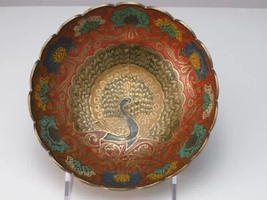 Enameled Brass Bowl - Peacock Design - Picture 1 of 7