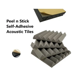 4 PK Grey Premium Self Adhesive Glue Acoustic Foam Tiles 12x12x2 Soundproofing - Picture 1 of 4