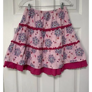 Hanna Andersson New Pink Cotton Floral Tiered Ruffle Skirt Size 150 - Picture 1 of 12
