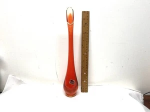 Vintage MCM Viking Glass Persimmon 12 1/4” High Swung Vase Bud Vase Ori. Label - Picture 1 of 11