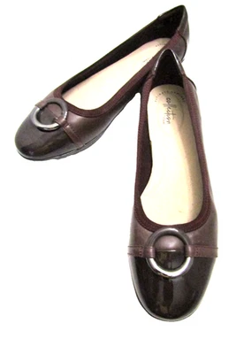 NUEVO SIN CAJA CLARKS BORGOÑA CUERO/PATENTE BALLET PLANOS MOCASINES TONO PLATA JUNTA TÓRICA 11M Foto 1 de 4