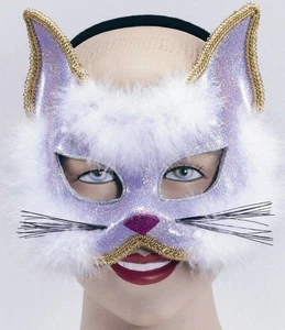 Purple Cat Glitter Masquerade Mask Headband Fancy Dress Accessory - Picture 1 of 1