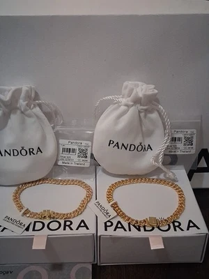 PANDORA TIMELESS AUTHENTIC 14KT GOLD PLATED PAVE CUBAN LINK 7.9UNISEX BRACELETS  - Image 1 of 4