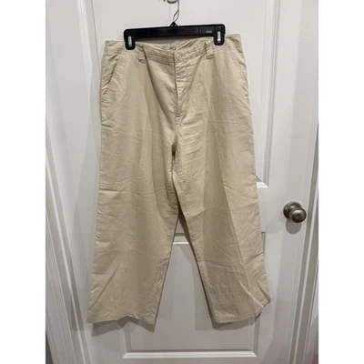 Calvin Klein Ivory Wide Leg Cotton Linen Lightweight Pants - Size 14 - Image 1 of 4