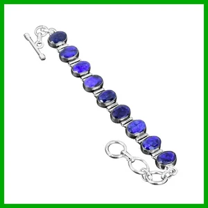 Daughters Day Deal Blue Saphire Stone 925 Sterling Silver Chain Wedding Bracelet - Picture 1 of 13