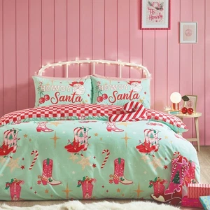 Catherine Lansfield Santa's Howdy Christmas Duvet Cover Bedding Set Green - Picture 1 of 36