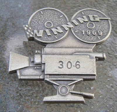 1969 Indianapolis 500 Bastian Bros. WINNING Silver Pit Pin Low Number #306 Clean - Image 1 of 2