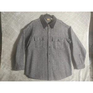 VTG Woolrich Classic Wool Herringbone Corduroy Collared Shacket Men's XL Gray - Picture 1 of 6
