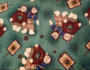 Vintage Fabric- Deb Mumm -3 yds x 42"-Folksy Rag Dolls on Mottled Green- Cotton - Picture 1 of 3
