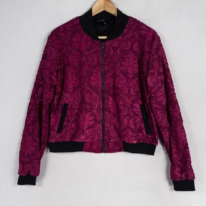 Lularoe Elegant Stevie Bomber Jacket Sz Small Pink Purple Damask Velvet Zip Up - Picture 1 of 8