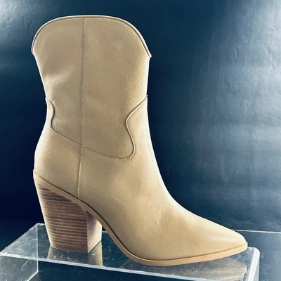 Lisa Vicky Sz 8 M Maven Western Leather Boots Tan Camel 3" Heel Side Zip Womens - Image 1 of 4