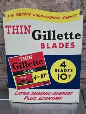 Vintage Thin Gillette Razor Blades Cardboard Easel Back Advertising Sign - Image 1 of 4