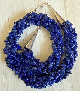 Collar de cuentas con astillas de lapislázuli, varios 5 hilos de plata de ley retorcida de 20,5" - Imagen 1 de 8