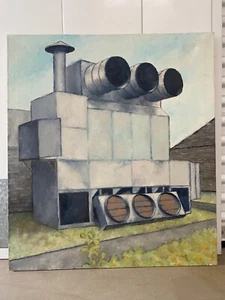 π₯ Vintage Modern American Regionalism Industrial Oil Painting, Scott Brodie '74 - Picture 1 of 22