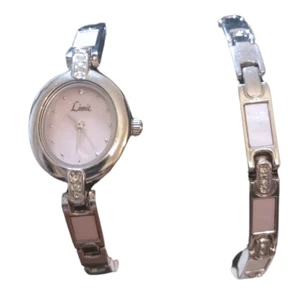 Silvertone & Pink mother-of-pearl & crystal 3 piece watch & jewellery set NEW - Picture 1 of 9