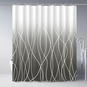 Punkray Ombre Dark Grey Striped Fabric Shower Curtain 72"x72" with 12 Hooks - Picture 1 of 5