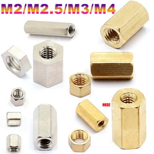 M2/M3/M4 Brass Hex Connection Nut Hexagon Threaded Connecting Rod Bar Stud Nuts - Picture 1 of 21