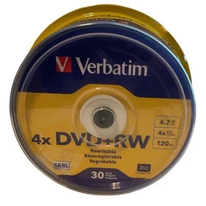 New Sealed Verbatim 30 Pk 4X  DVD+RW, 4.7 GB, 120min Logo Branded, SERL Spindle - Picture 1 of 7