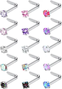Hypoallergenic Nose Rings 15Pcs 18G 20G Surgical Stainless Steel Nose Rings Stud - Picture 1 of 5