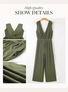 Womens leeveless Jumpsuit Wrapped V Neck Dressy Casual One Piece Romper Outfits - Picture 1 of 15